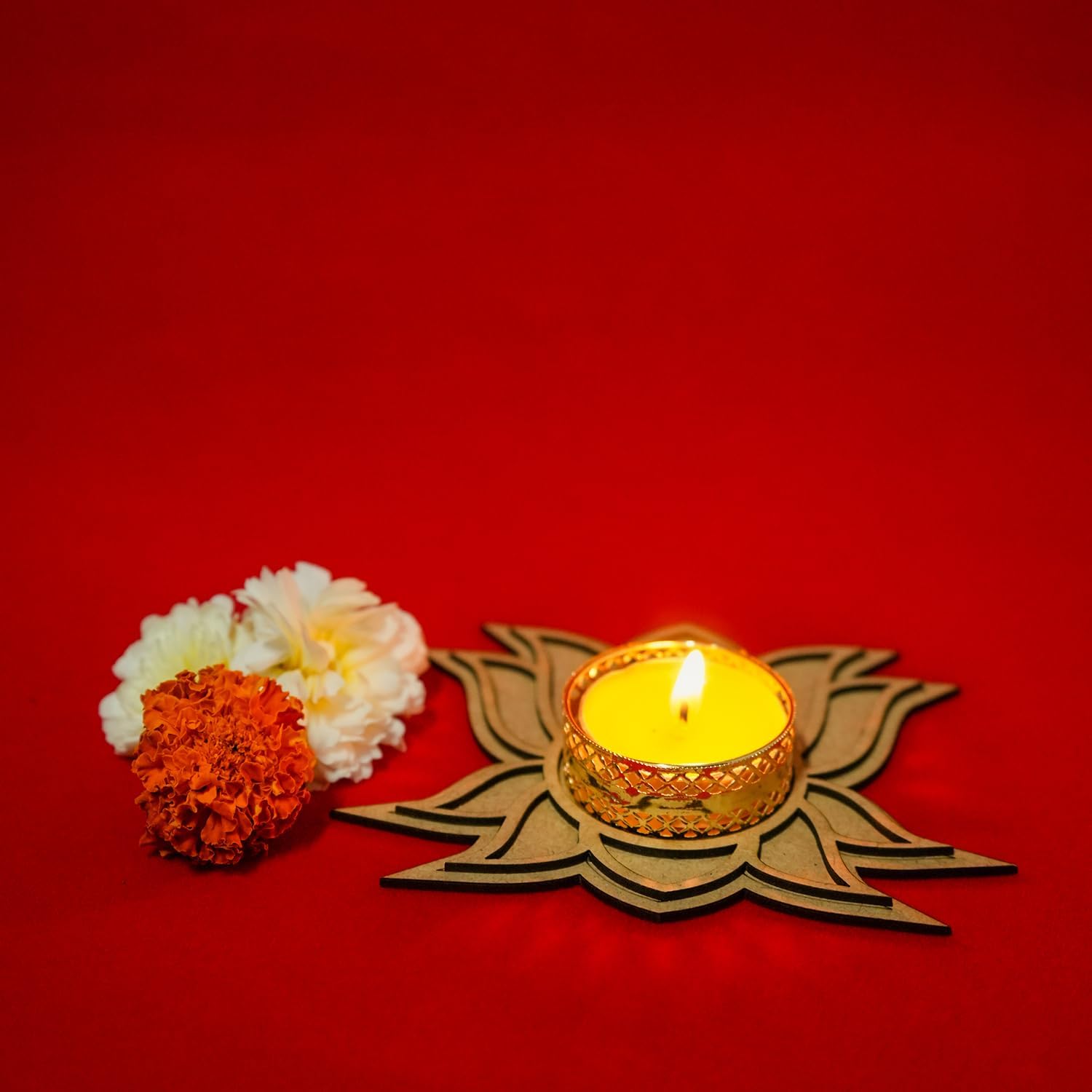 Pack of 2 Wooden Tealight Holders for Home & Office Décor | Pine MDF Elegant Candle Stand for Puja, Diwali, Living Room & Table Decoration