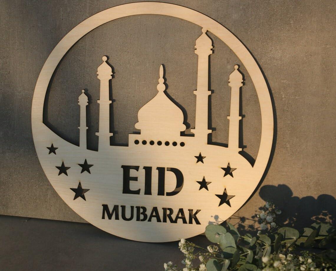 Haoser round mosque ramadan eid decorations moon ornament sign Ramadan Kareem Sign Blessed Ramadan sign Eid Mubarak Islamic gifts Islamic wooden signs - Haoser