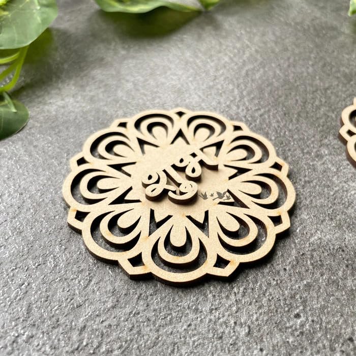 6 Pairs Wooden MDF Shubh Labh 3.5x3.5 Inch – Divine Mandala Design