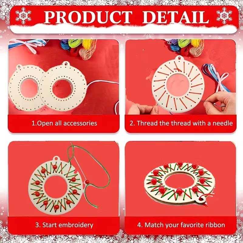 10 Pcs Christmas Wooden Wreath Ornaments Craft Kit – 4 Inch Pine MDF Cutouts for Kids DIY Sewing Crafts
