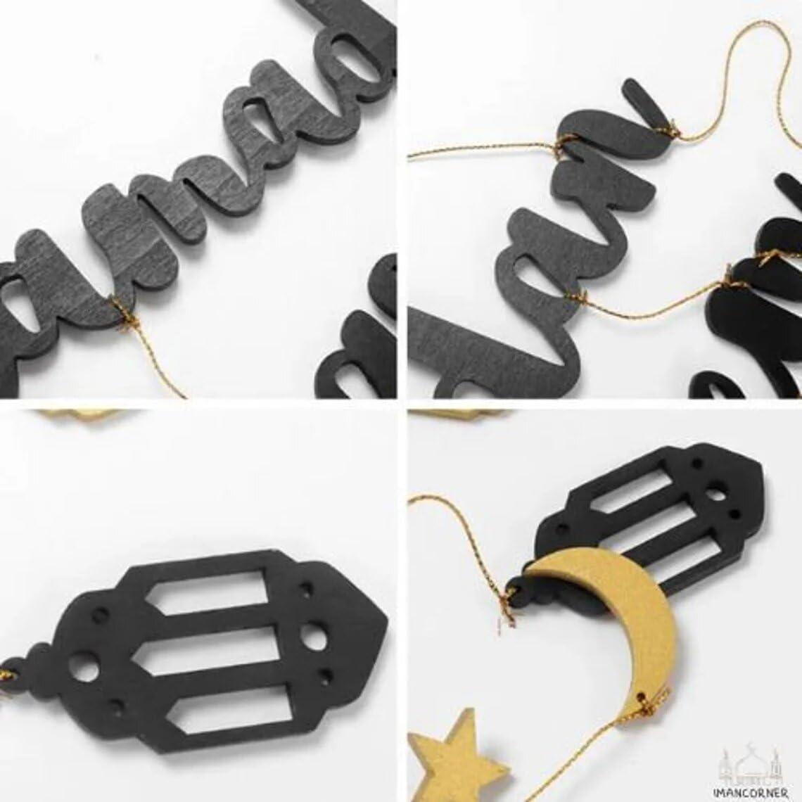 Haoser Eid Mubarak Decor | Moon and Star Wooden Craft | Islamic Home Door Sign | Hanging Pendant Ramadan Kareem Celebration | Muslim Holiday Decor - Haoser
