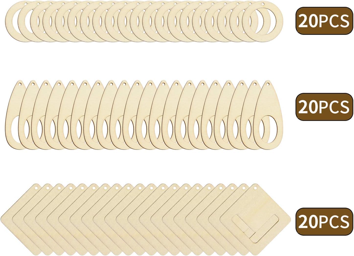 60 PCS Unfinished Wooden Earring Blanks – DIY Mixed Shapes for Jewelry Making