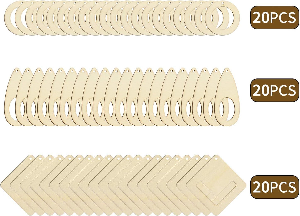 60 PCS Unfinished Wooden Earring Blanks – DIY Mixed Shapes for Jewelry Making