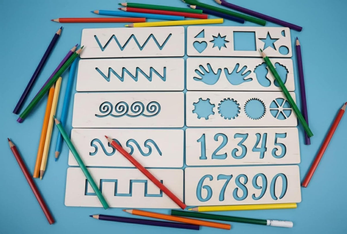 10 Pcs Montessori Pre-Writing Tracing Boards for Kids | 8 x 2 Inch Wooden Stencil Set | Reusable Writing Practice & Fine Motor Skills Educational Toy