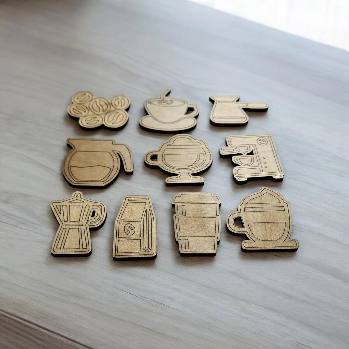 Wooden Coffee Fridge Magnets – Set of 10 Decorative Refrigerator for Kitchen