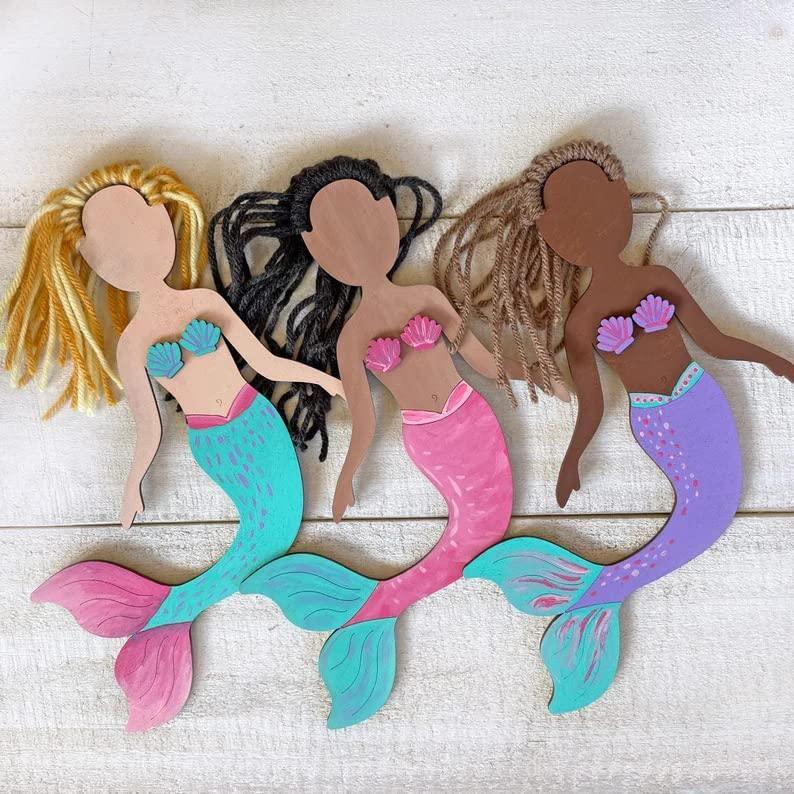 Haoser Mermaid Self-Portrait Craft Kit,Drawing Craft Kit For Kids - Yarn Is Not Included,Mermaid Theme Birthday Gift Kids Craft Kit Theme My Party Pack Of 5, Multicolor - Haoser