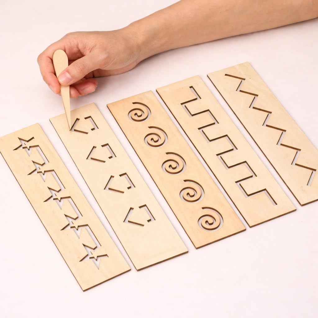 16 Pcs Wooden Tracing Board Set - Alphabet & Numbers Learning with Grooved Surface