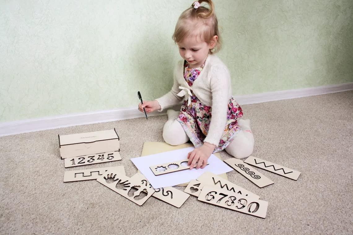 Haoser Wooden Stencils Set, Montessori Educational Toy, A Set of 10 tracing Tiles, Montessori Pattern Tracing, Pre-Writing and Motor Skills - Haoser