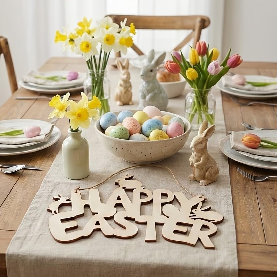 Wooden Easter Bunny Egg Hanging Decoration – Spring Door Ornament with Rabbit & Egg Design