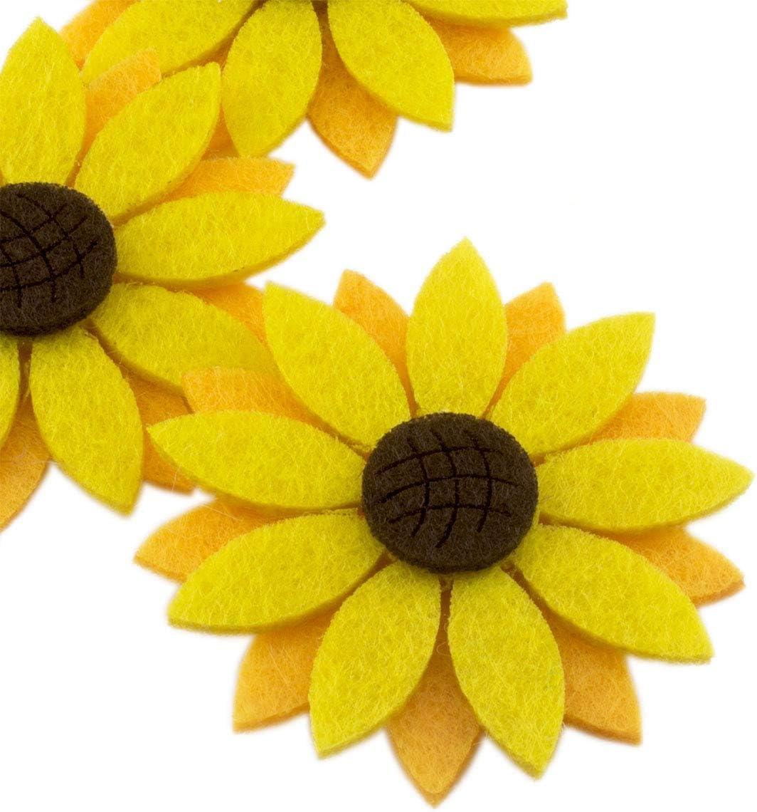Haoser 20pcs 2" Triple Layered Felt Laser Sunflower Cutout Embellishment,Sunflower Felt Fabric Patch DIY Cloth Appliques/Craft Wedding Patches - Haoser