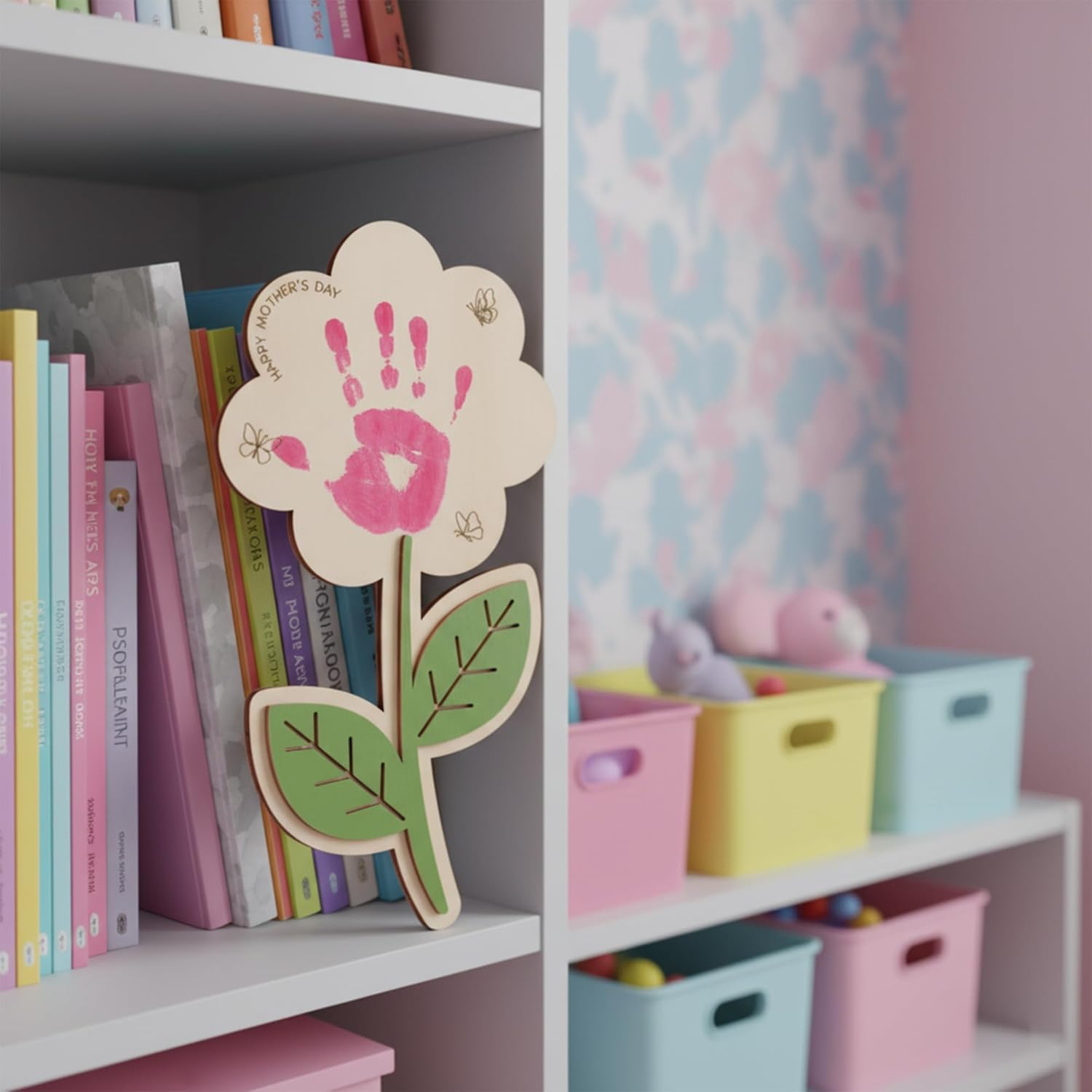DIY Mothers Day Handprint Wooden Flower Craft for Kids | Rose Bouquet Keepsake