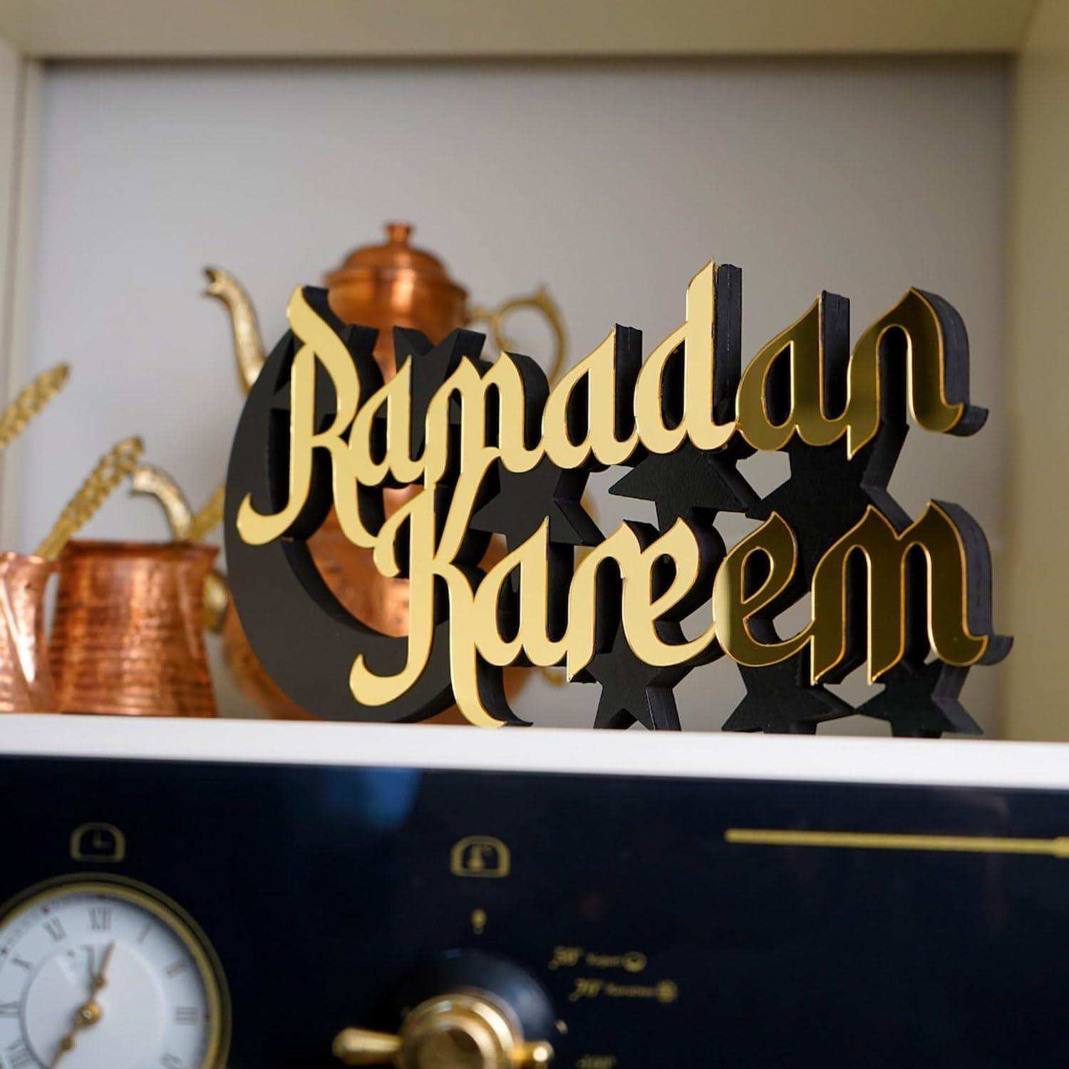 Haoser Beautiful Design Ramadan Kareem Tabletop Centerpiece, Ramadan Decoration, Muslim Home Art, Eid Gift, Arabic Calligraphy, Ramadan Mubarak Traditional Charm and Grace - Haoser