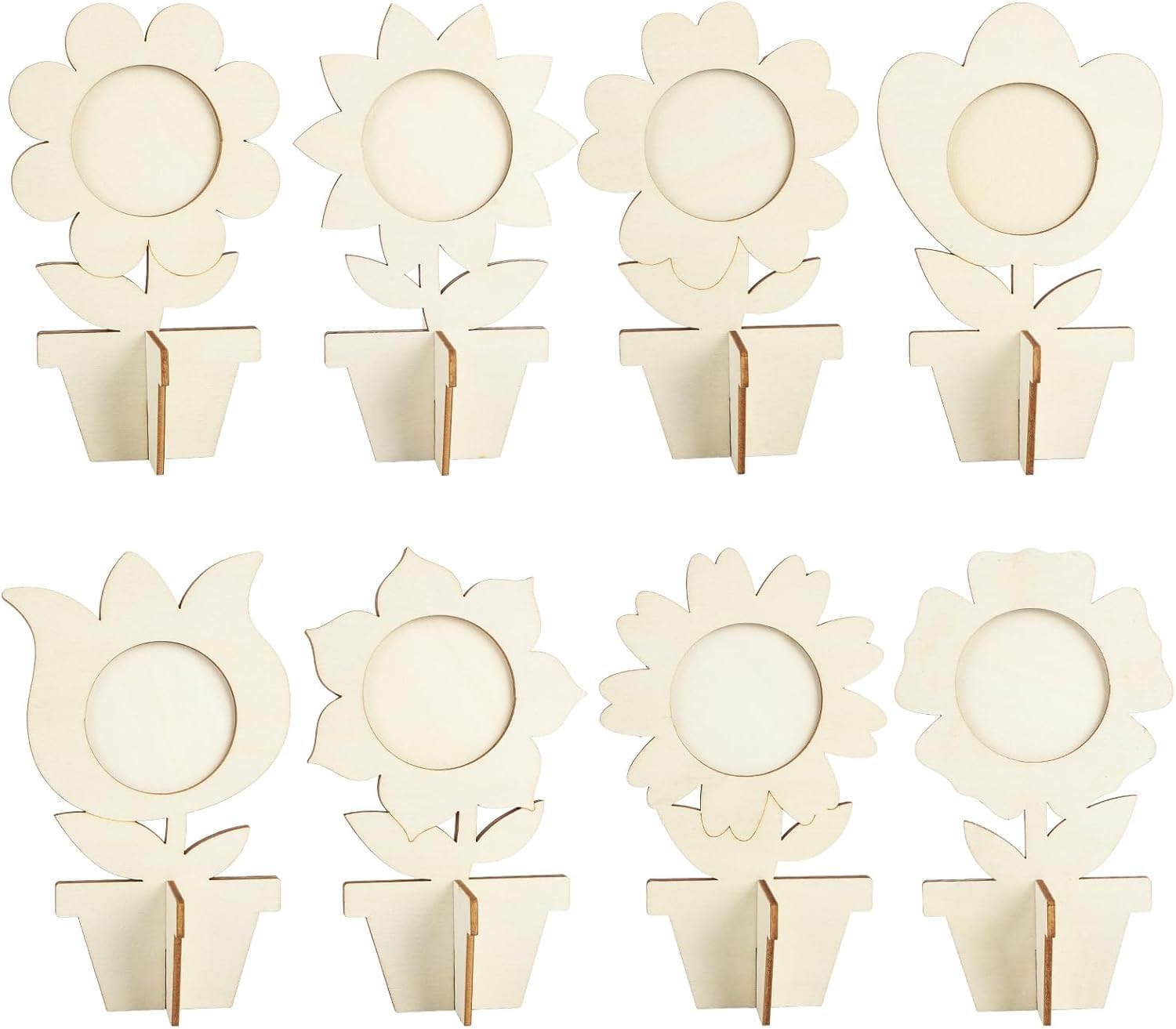 8 Pcs Wooden Flower Picture Frame Craft Kit | 3D Spring Flower Cutouts