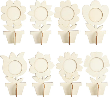 8 Pcs Wooden Flower Picture Frame Craft Kit | 3D Spring Flower Cutouts