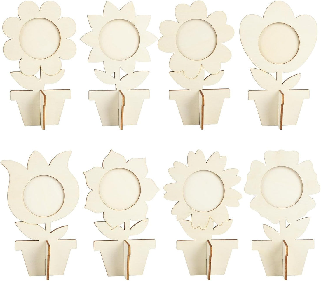 8 Pcs Wooden Flower Picture Frame Craft Kit | 3D Spring Flower Cutouts