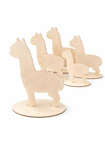 10 Pcs Wooden Alpaca Figures with Stand | Unfinished Wood DIY Painting Craft Kit