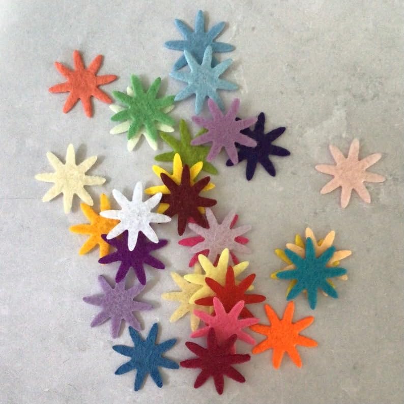 Pack of 30 Felt Star Shapes for Crafts, Multicolor, Soft Felt Material, Holiday, Felt Flower for Decorations Felt Flowers for Decoration - 2 Inch