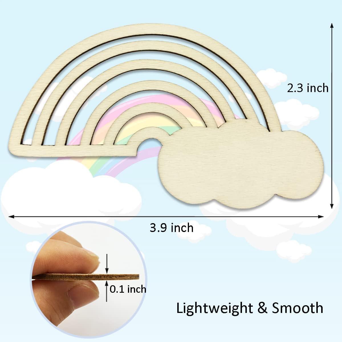 Haoser 24 Pieces Rainbow Wood DIY Crafts Unfinished Wooden Cutouts |Unfinished Wood Cutouts for Crafts, Rainbow Clouds (3.9 x 2.4 in, 24 Pieces) - Haoser