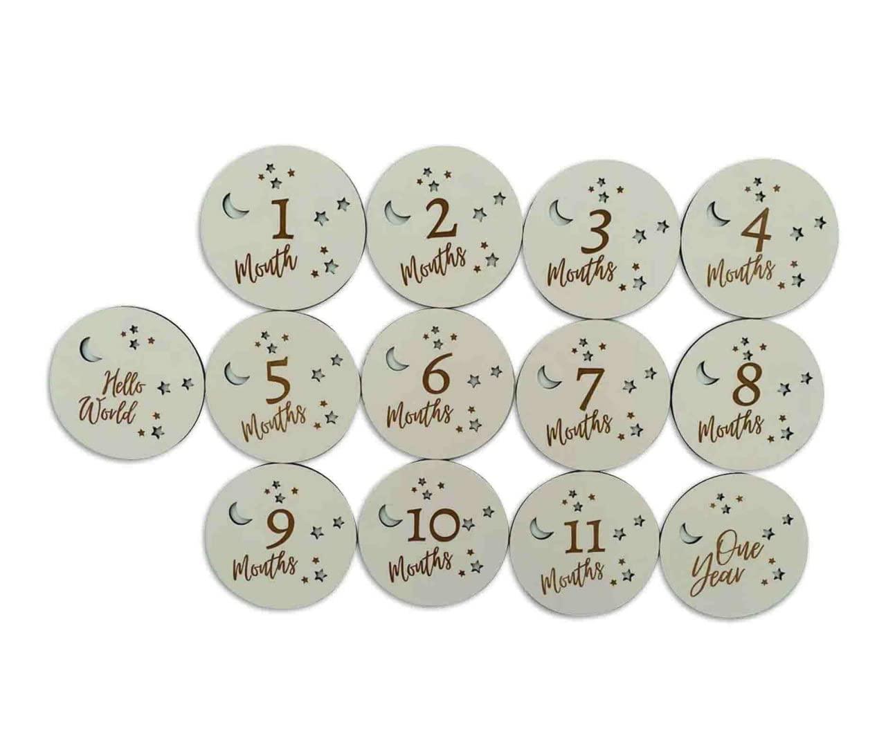 Haoser Baby Milestone Plaque Set | Wooden Baby Milestone Card | Baby Photo Shoot Discs | Baby Monthly Disc | Newborn Gift |Baby Shower Gift, Gender Neutral Gift - Haoser