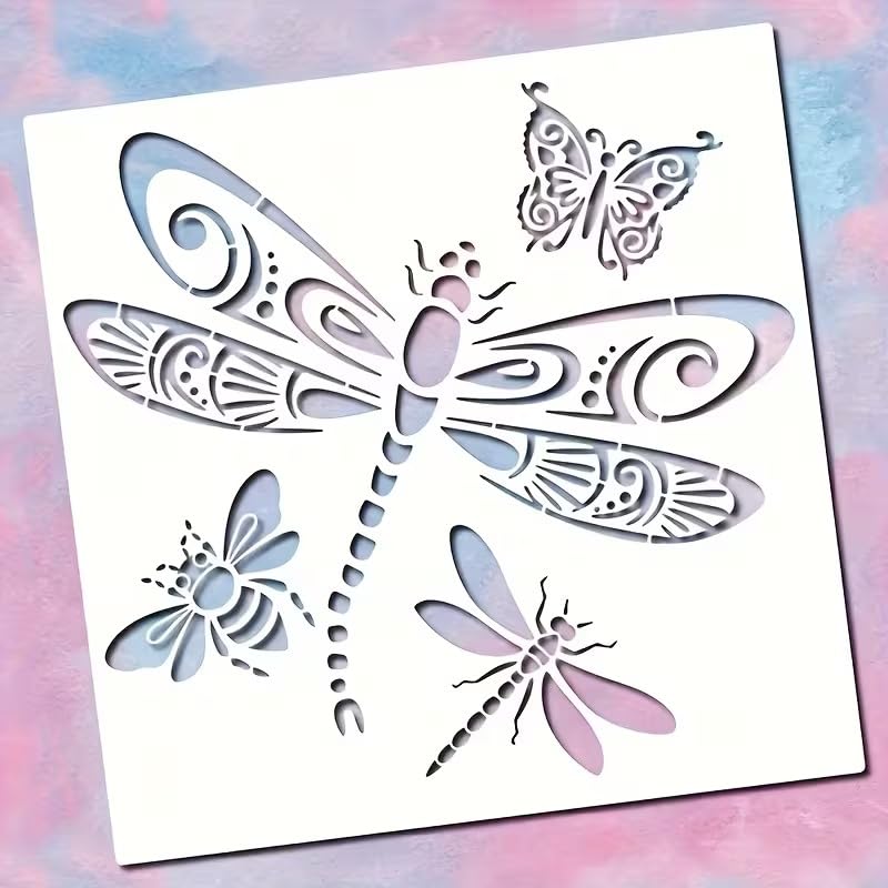 Dragonfly Butterfly Bee Painting Stencil 11.8 Inch | Reusable Craft Stencil