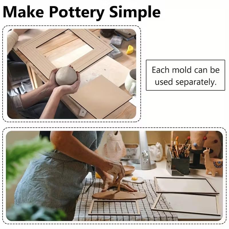 7 Pcs Wooden Plate Guide Set, Square Pottery Frame Tools for Slab Building