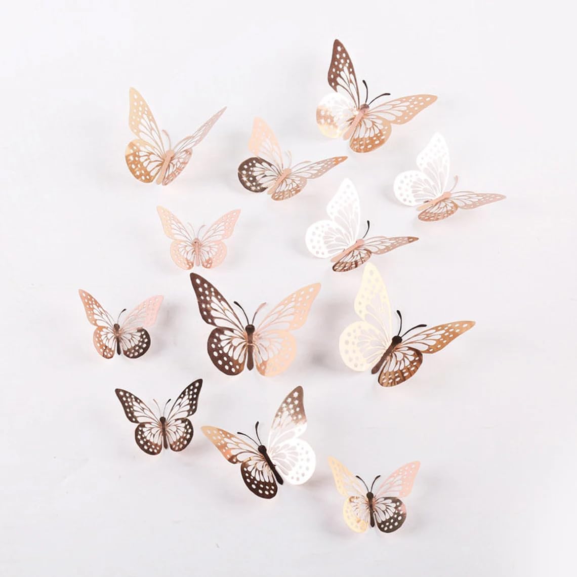3D Butterfly Wall Decor – Set of 18 Metallic Butterflies in Gold, Silver & Rose Gold