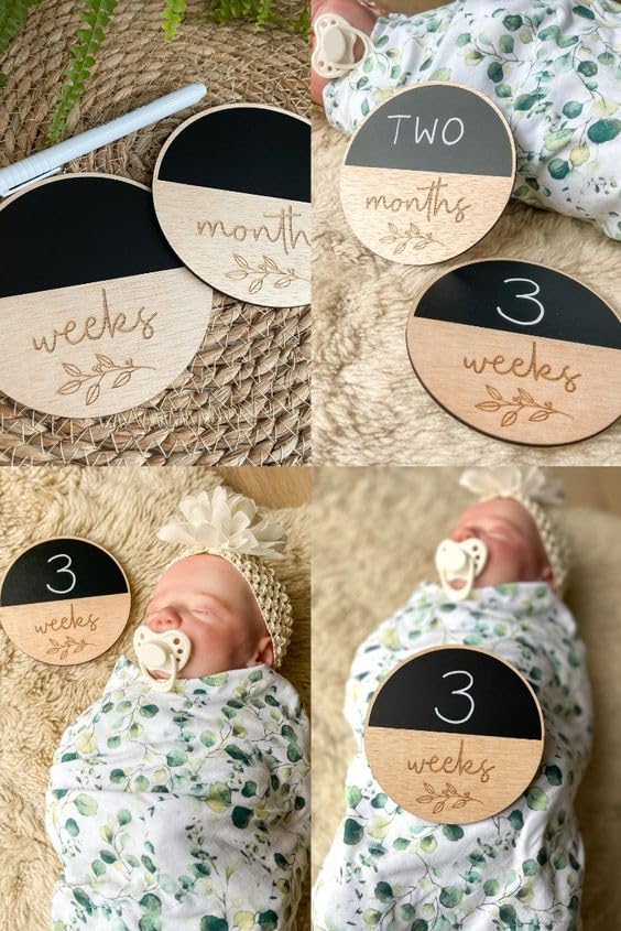 Haoser Baby Name Revealing Board- Hello My Name is...' Plaque with Chalkboard-Wooden Milestone Card