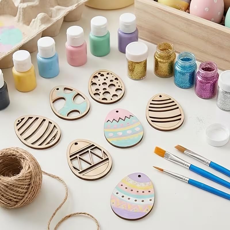 15 Pcs Wooden Easter Egg Cutouts – Mini Oval Wood Slices for DIY Crafts