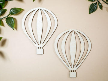 2 Pcs Wooden Hot Air Balloon Cutouts for DIY Craft | Unfinished Balloon Shape for Painting