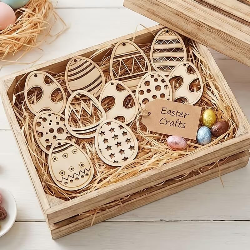 15 Pcs Wooden Easter Egg Cutouts – Mini Oval Wood Slices for DIY Crafts