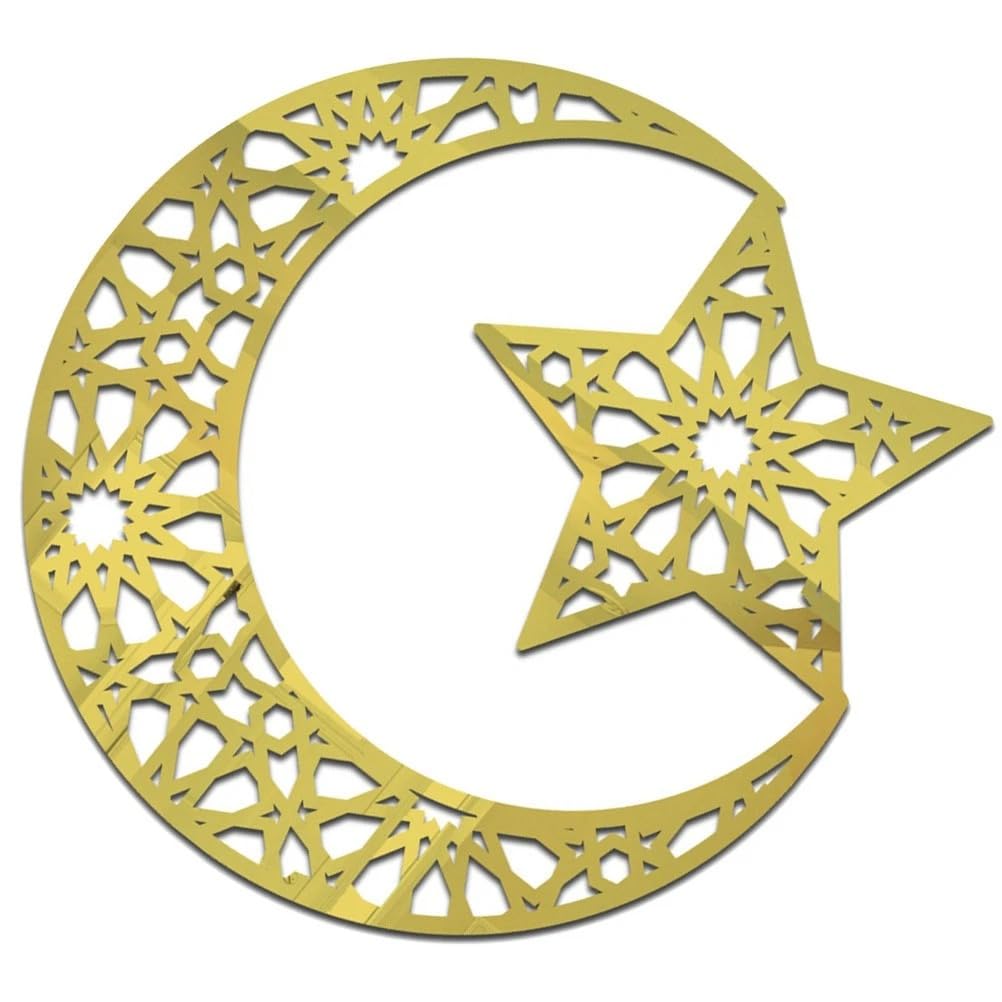 Acrylic Moon & Star Wall Hanging – Islamic Geometric Acrylic Wall Art Ramadan Decoration
