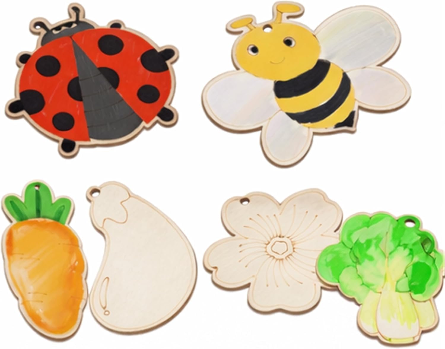 10 PCS Insect Wooden Cutouts for Painting + 10 Jute Twine Strings, Unfinished Butterfly Bee Ladybug Wood Craft