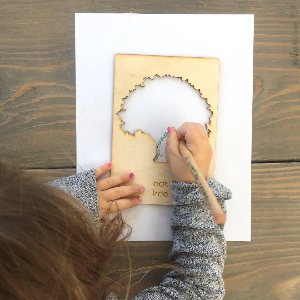 Haoser Tree Stencil Set // Leaf Stencil Set // Tree Stencils // Leaf Stencils|| Wooden Educational Toys for Kids,Stencils for kids3 Years or 2 or 4 Years Old - Haoser