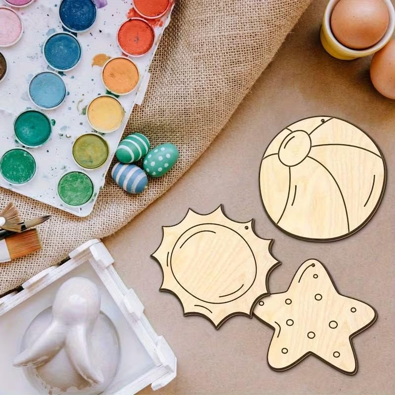 12 Pcs Wooden Craft Kit for Kids – Summer & Holiday DIY Painting Set