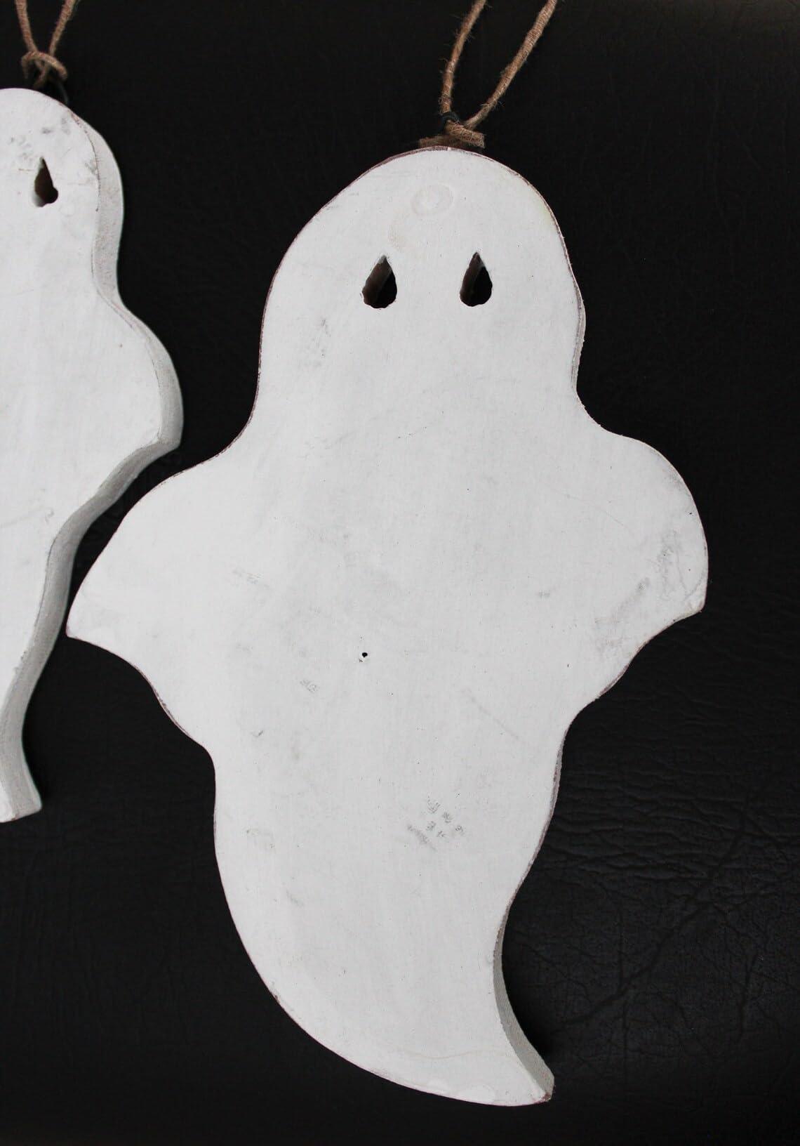 Haoser Hanging Halloween Ghost Decoration Wooden Unfinished Cutouts Outdoor Yard Lawn Decor, Tree,Decorations Ghost Party,Halloween Birthday Party Decorations Supplies Set of 10 Pieces - Haoser