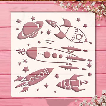 Rocket Space Painting Stencil | Reusable Craft Stencil | Rocket, Planet & Stars Template for Wall Painting