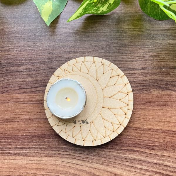 2 Pcs Wooden MDF Tea Light Holder 6x6 Inch – 3 Layered Nested Mandala Design Candle Holder for Diwali, Pooja, Home Decor
