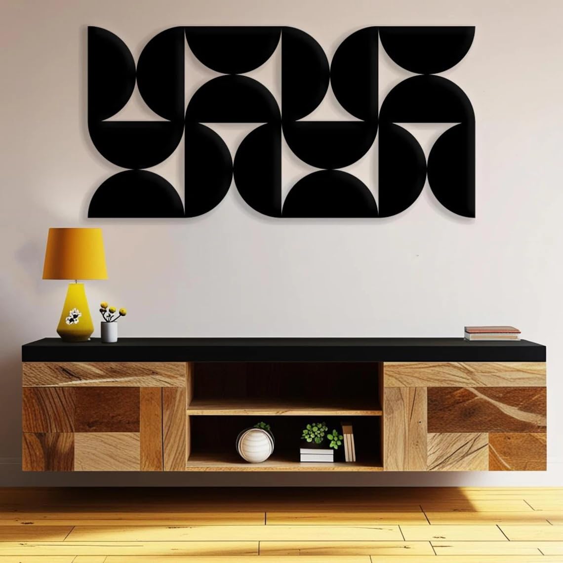 Half Circles Wooden Wall Decor | Geometric Abstract Art Panel | 11x5 Inch Mid-Century Modern Design | Pine MDF Wall Hanging for Home & Office Contemporary Decor