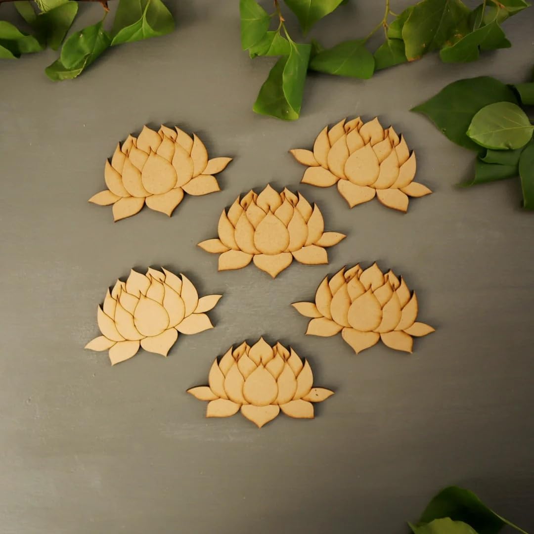 Set of 10 Wooden Rajwadi Lotus Cutout MDF Embellishments for Art & Craft