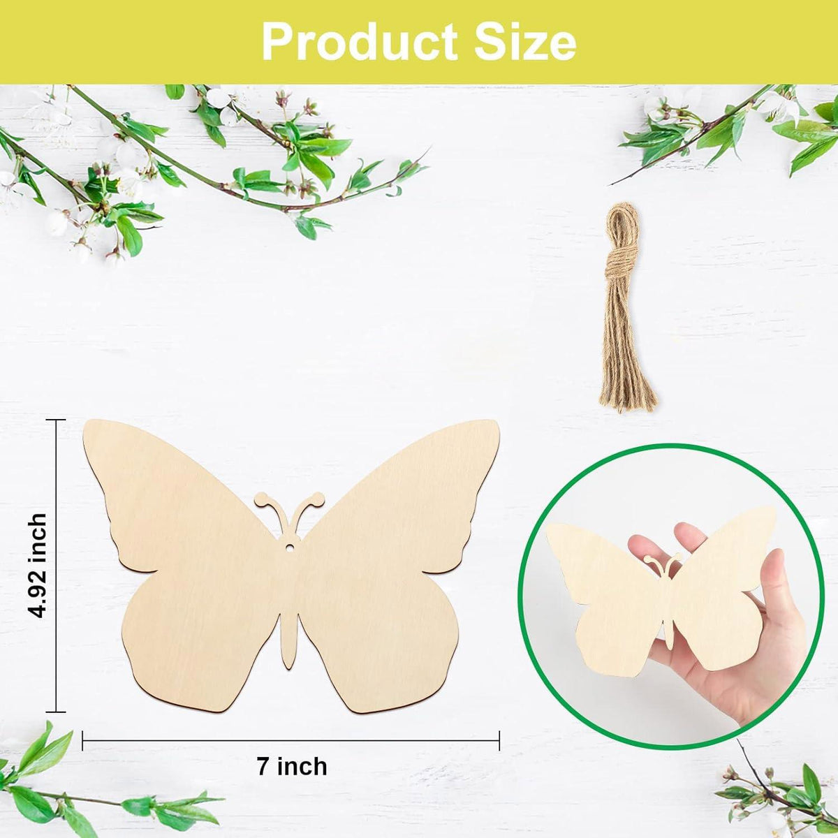 Curious Button 5 Pieces Unfinished Wooden 1Butterfly Style Hanging Ornament for DIY Home Decoration, MDF Cutouts, Perfect Wooden Cutouts for Home Decor, Charming Wooden Hanging Ornaments (4.92x7IN) - Haoser