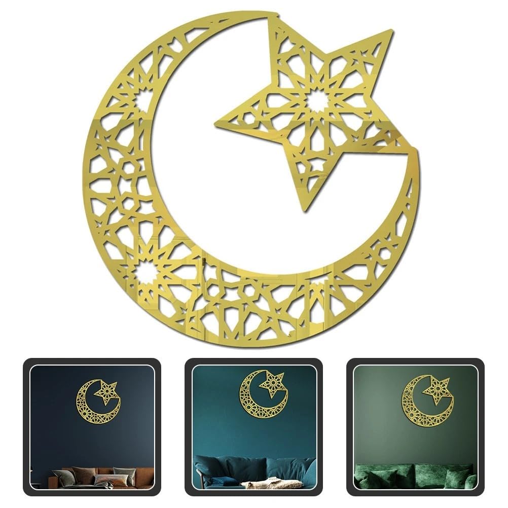 Acrylic Moon & Star Wall Hanging – Islamic Geometric Acrylic Wall Art Ramadan Decoration