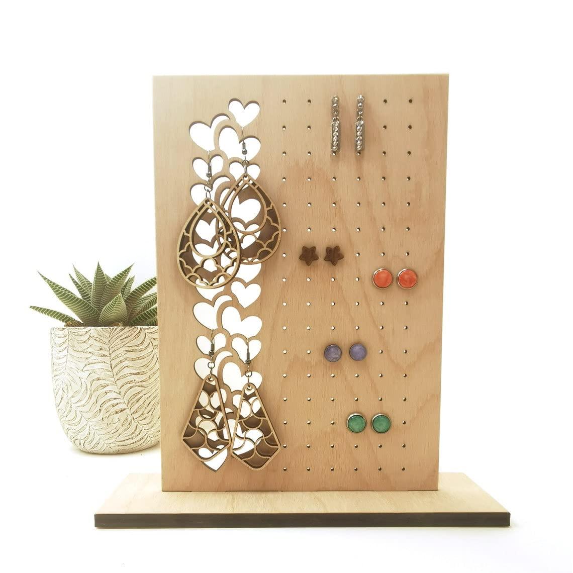 Haoser Wooden Earring Display Stand, Honeycomb Earring Organizer Earring Display Wood Hanging Jewelry Organizer for Stud Earrings (Earring Holder-12) - Haoser