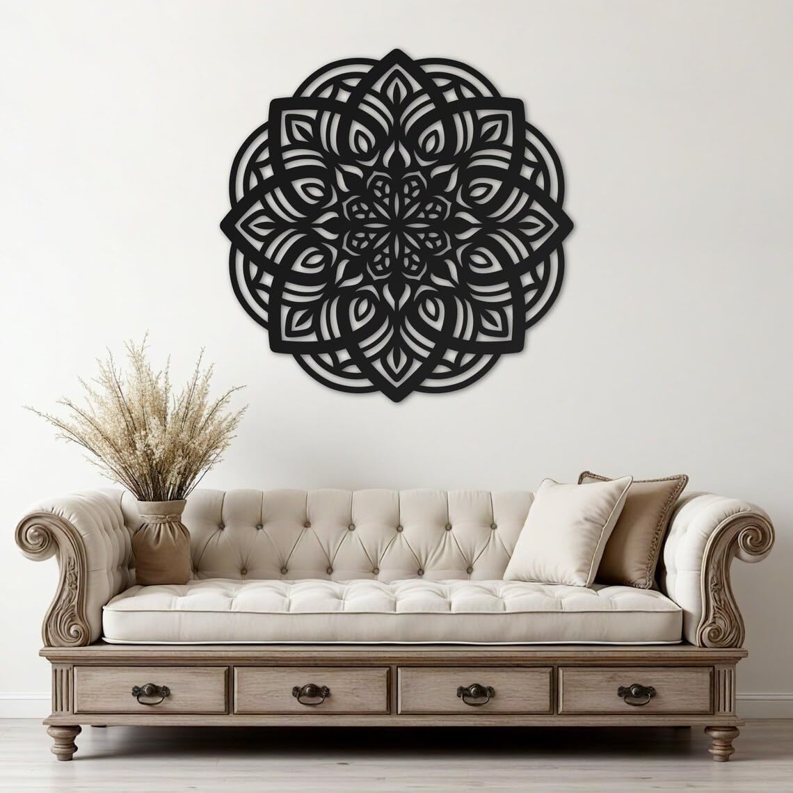 Lotus Mandala Wall Art – 18 Inch Wooden Laser Cut Mandala Wall Panel – Lotus Flower Wall Hanging Décor – Yoga Room, Meditation Space, Boho Mandala Wall Décor