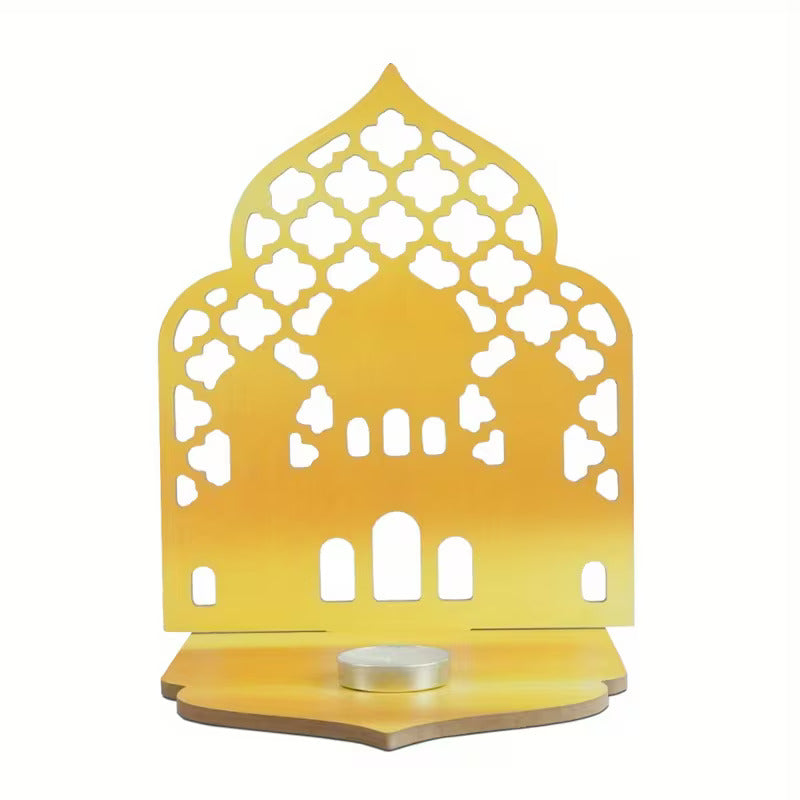 Wooden Candle Holder Eid Table Decor | Pine MDF Islamic Ramadan Candle Stand for Home Decor| Eid Ramadan Gift & Party Decoration | 7.9 x 6.5 Inch