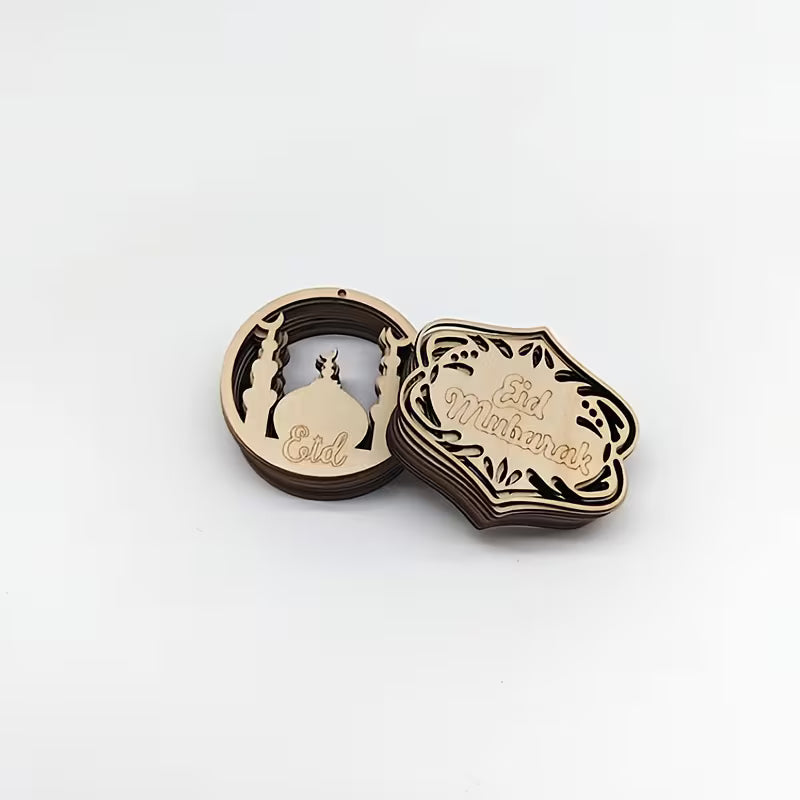 Pack of 10 Wooden Ramadan Mubarak Decorations | Pine MDF Crescent & Floral Pattern Cutouts | Traditional Eid Festival Home Decor & Religious Art Crafts | 5 Pcs Each Design | 3.11 Inch