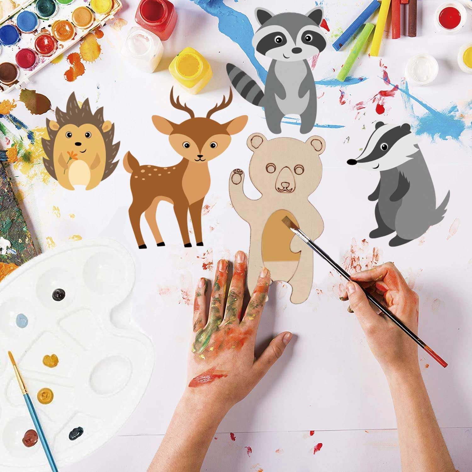 24 Pcs Wooden Jungle Animal Cutouts for DIY Craft | Woodland Animal Shapes