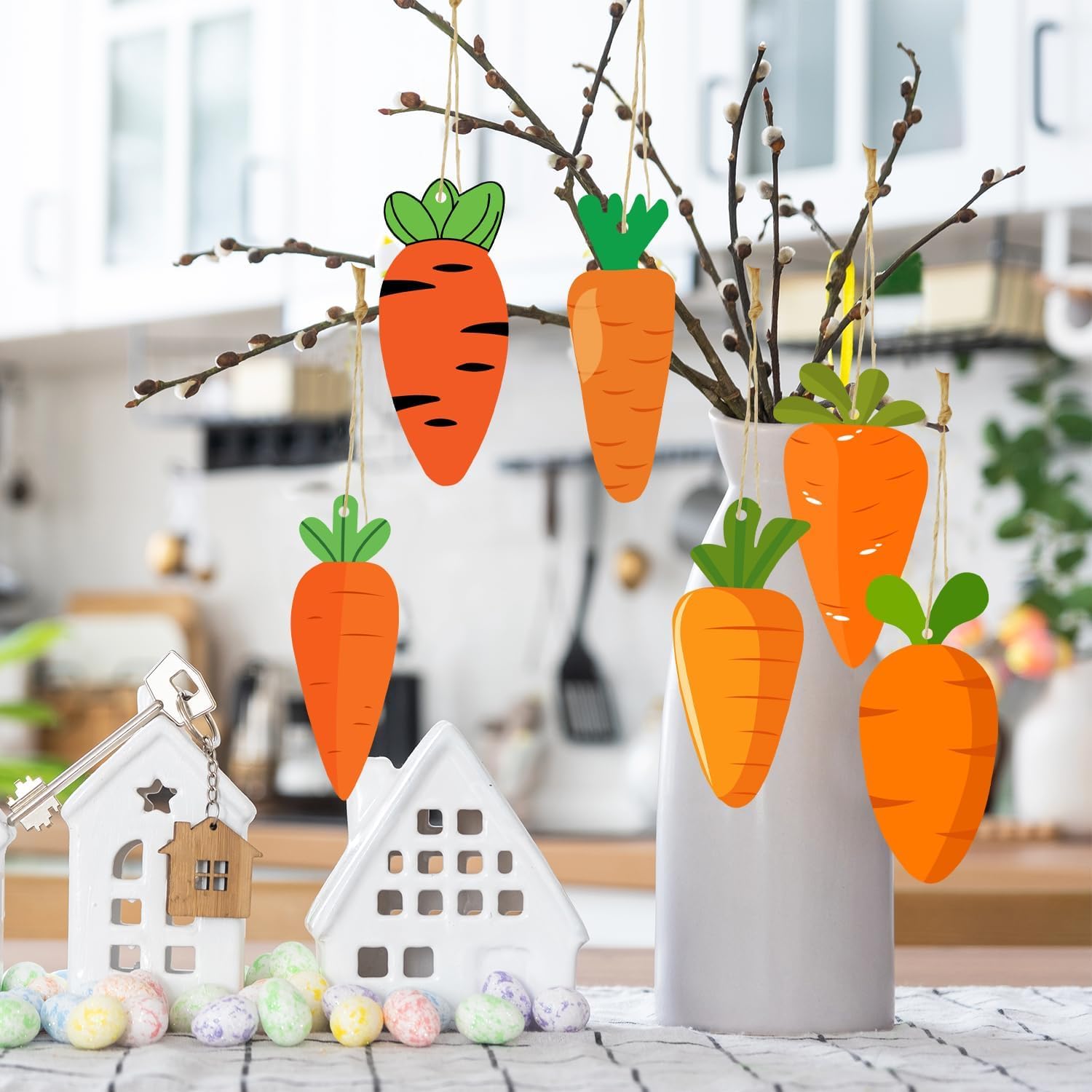 12 PCS Easter Unfinished Wooden Slices, Carrot Shaped Blank Wood Cutout Chips
