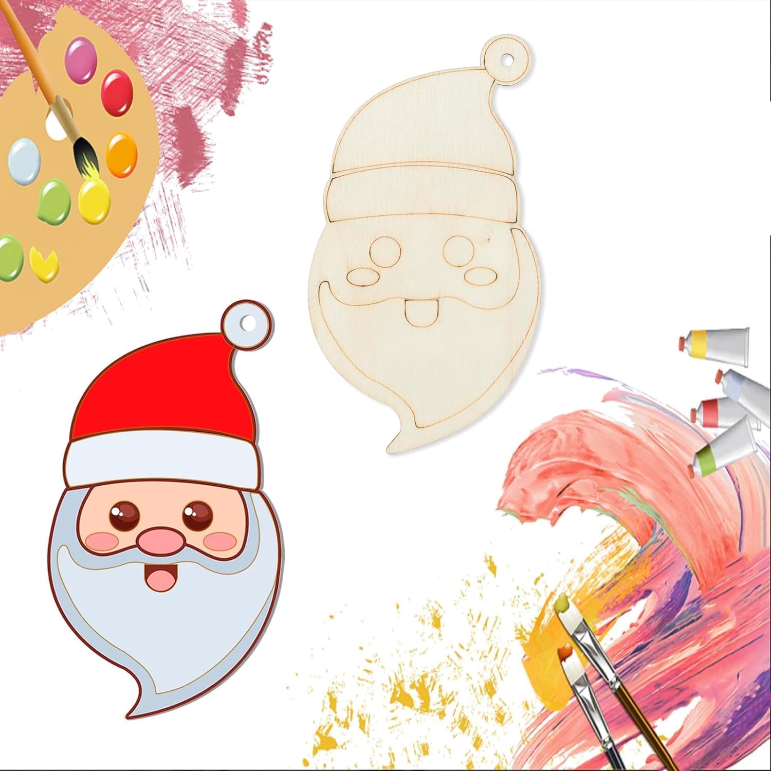Haoser Christmas Santa Claus Wooden Craft Blank Wood Board Wall Art Unfinished Ornaments for Christmas Wedding Birthday Party Christmas Thanksgiving Day Decoration 12Pcs