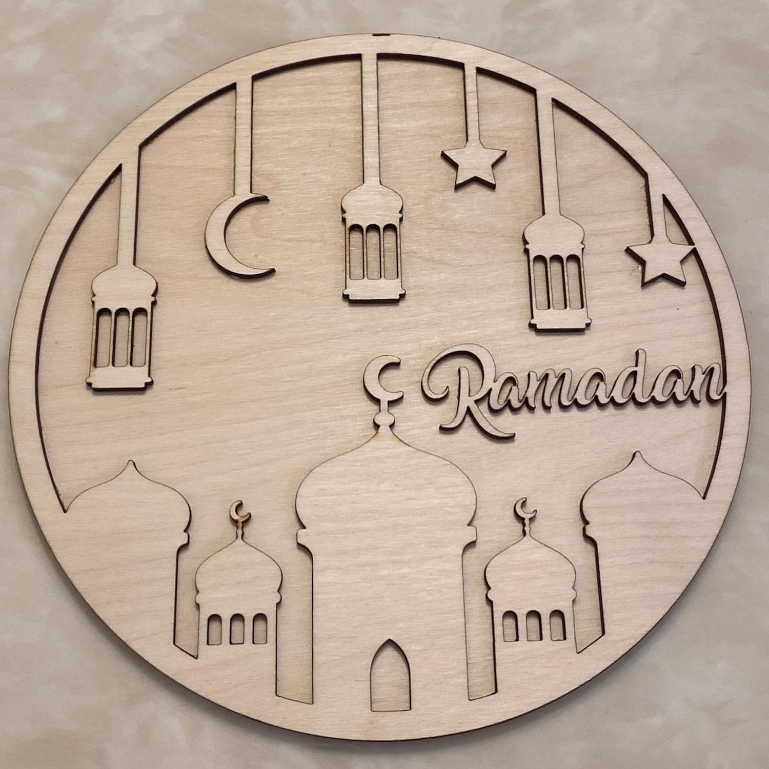 Curious Button DIY Beautiful Unfinished Wooden Ramadan Wall Sign for Home Decor, Ramadan Mubarak Moon Ornament Home Wall Door Decor Eid Mubarak Party Supplies (Set of 2, 8 Inches)