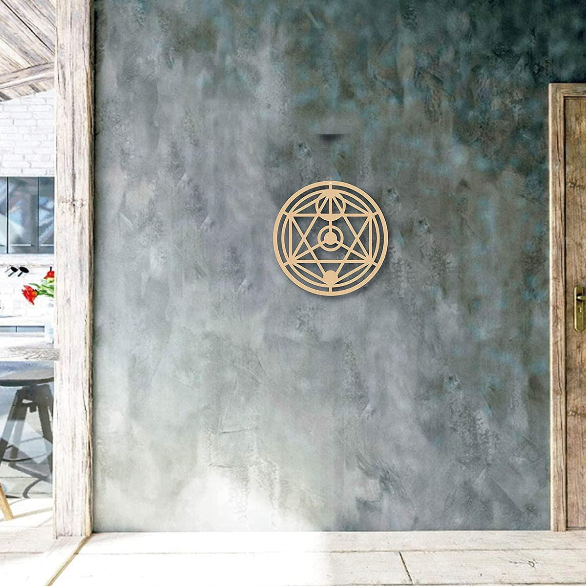 Haoser 30cm Oriental Star Wall Decor Wooden Wall Art Crystal Grid Sacred Geometry Laser Cut Sculpture Hanging Decor Spiritual Symbol Round for Housewarming Home Office Yoga Studio Decoration - Haoser